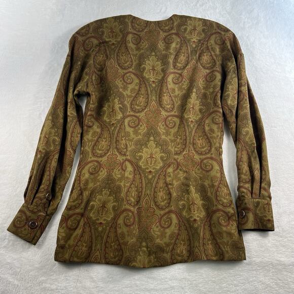 Escada 34 US S Top Blouse Gold Paisley Wool Silk Shirt Margaretha Ley Designer - Picture 12 of 13